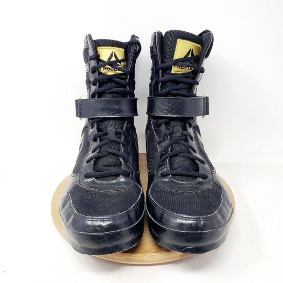 Reebok Boxing Boots Mens 11.5 Buck Black Gold Lace Up Training Athletic Shoes - Picture 3 of 12